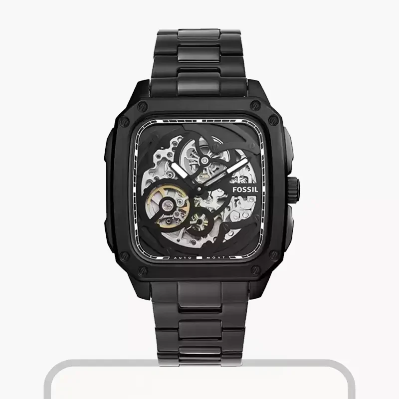 Fossil Inscription Skeleton Black Smoke Dial Men's Watch- BQ2574